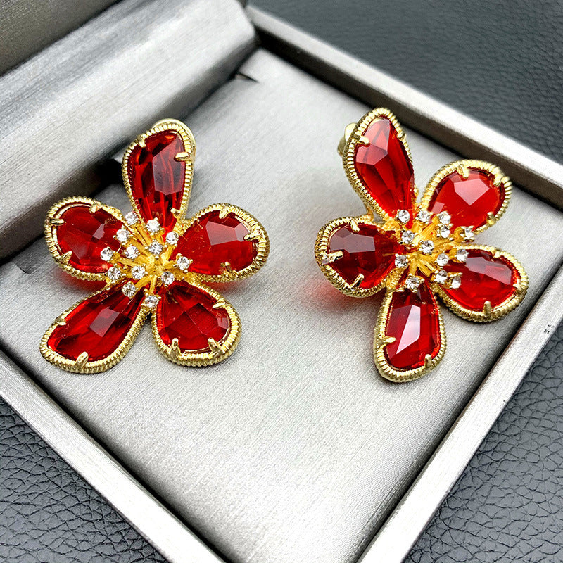 Women's European And American Exaggerated Crystal Flower Earrings 37dcf8e9-b73a-48fd-aef4-a30f35b913c2