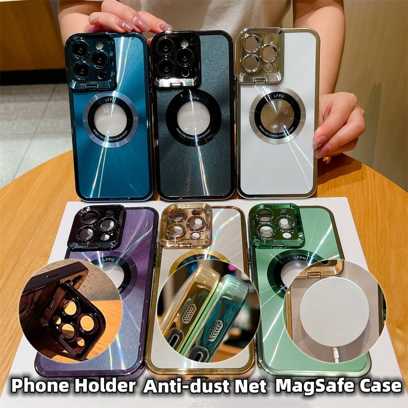 Electroplated Phone Case Luxury Plating CD Pattern Magsafe Bracket Case For 12 13 14 Pro Max Invisible Camera Stand Holder Lens Holder Magnetic Suction 380d4947-06c2-4512-af86-01e00de1f8f3