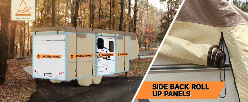 5th Wheel RV Cover Waterproof Camper Cover With 4 Trailer Tire Covers, Tongue Jack Cover, Gutter Cover And Extra Windproof Ropes, 7 Layers Top 3 Layers Side 41d34798-e07a-48bc-8976-3adf3d79496a