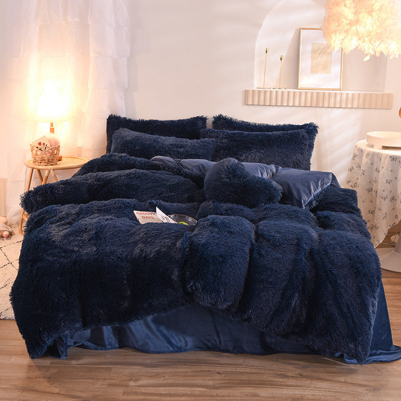 Luxury Thick Fleece Duvet Cover Queen King Winter Warm Bed Quilt Cover Pillowcase Fluffy Plush Shaggy Bedclothes Bedding Set Winter Body Keep Warm - NOMAN STORE LLC