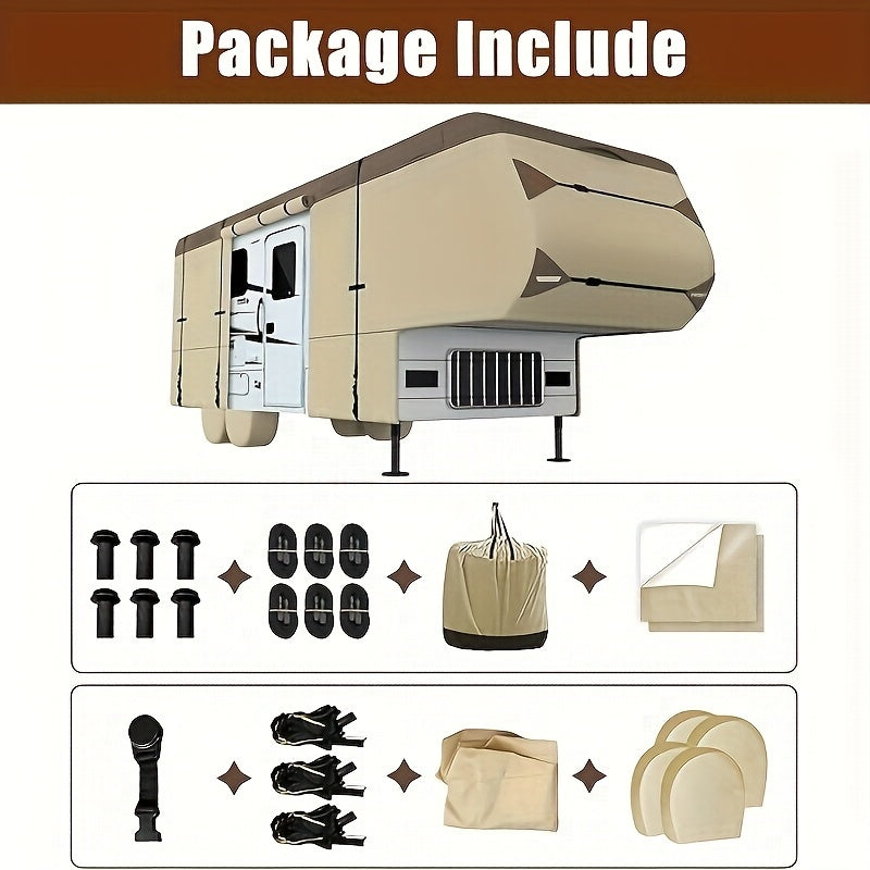 5th Wheel RV Cover Waterproof Camper Cover With 4 Trailer Tire Covers, Tongue Jack Cover, Gutter Cover And Extra Windproof Ropes, 7 Layers Top 3 Layers Side 4338cefa-81f6-4181-b08b-ea6c4d1a7b74