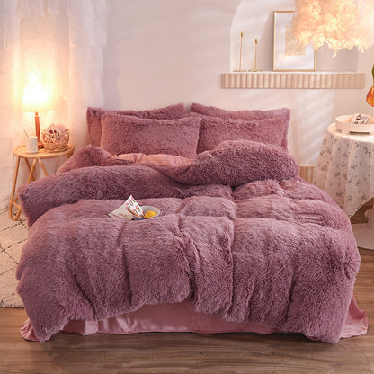 Luxury Thick Fleece Duvet Cover Queen King Winter Warm Bed Quilt Cover Pillowcase Fluffy Plush Shaggy Bedclothes Bedding Set Winter Body Keep Warm - NOMAN STORE LLC
