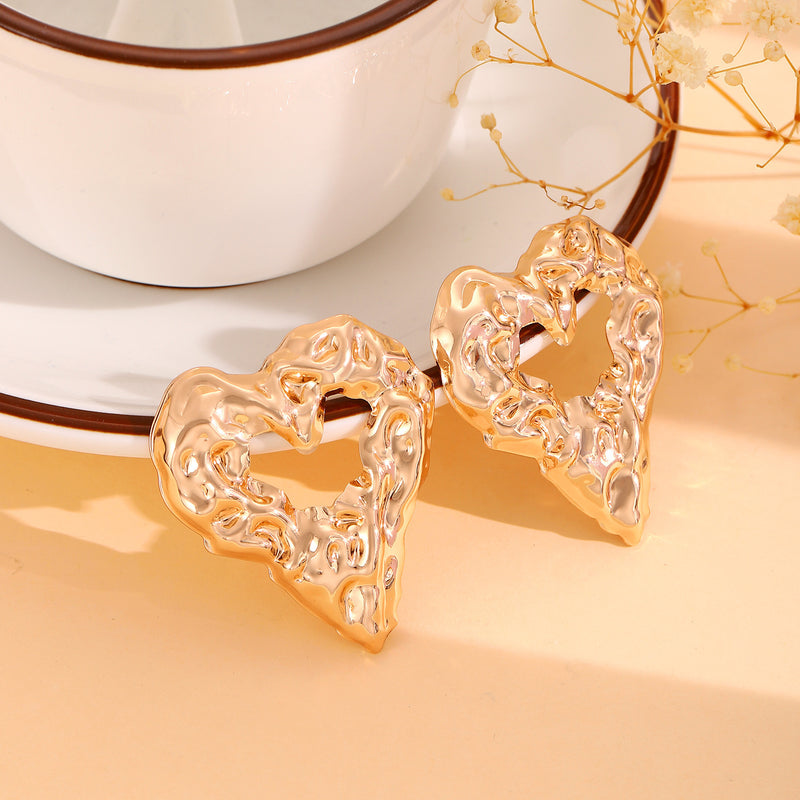 New Pleated Lava Hollow Heart-shaped Earrings Personality Exaggerated Love Earrings For Women Valentine's Day Jewelry 45fe88c2-1d00-4ae9-a9ed-e8b048dfe282