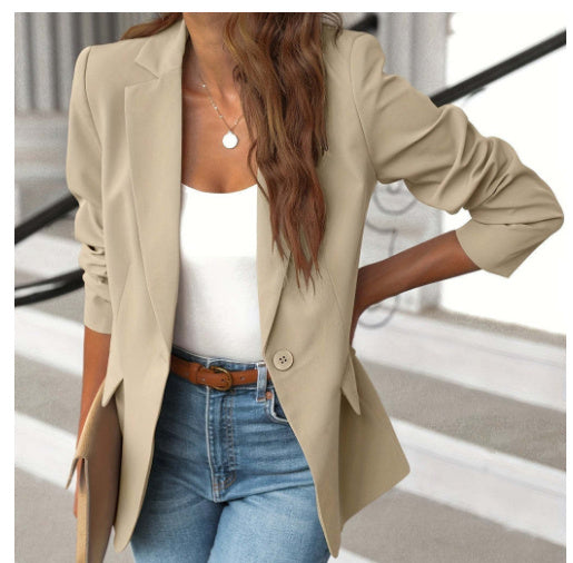 Ins Lapel Button Jacket Fashion Commuter Casual Suit Jacket Women's Long-sleeved Tops Outwear Clothing 47f6dbed-caeb-4b22-b7c5-c98ff3af0bd4
