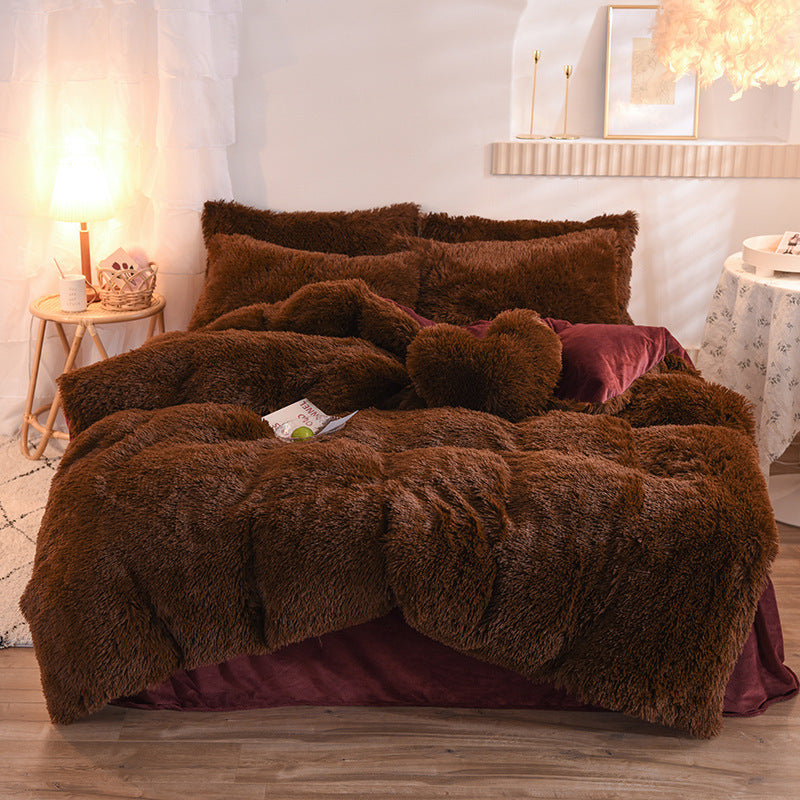 Luxury Thick Fleece Duvet Cover Queen King Winter Warm Bed Quilt Cover Pillowcase Fluffy Plush Shaggy Bedclothes Bedding Set Winter Body Keep Warm - NOMAN STORE LLC