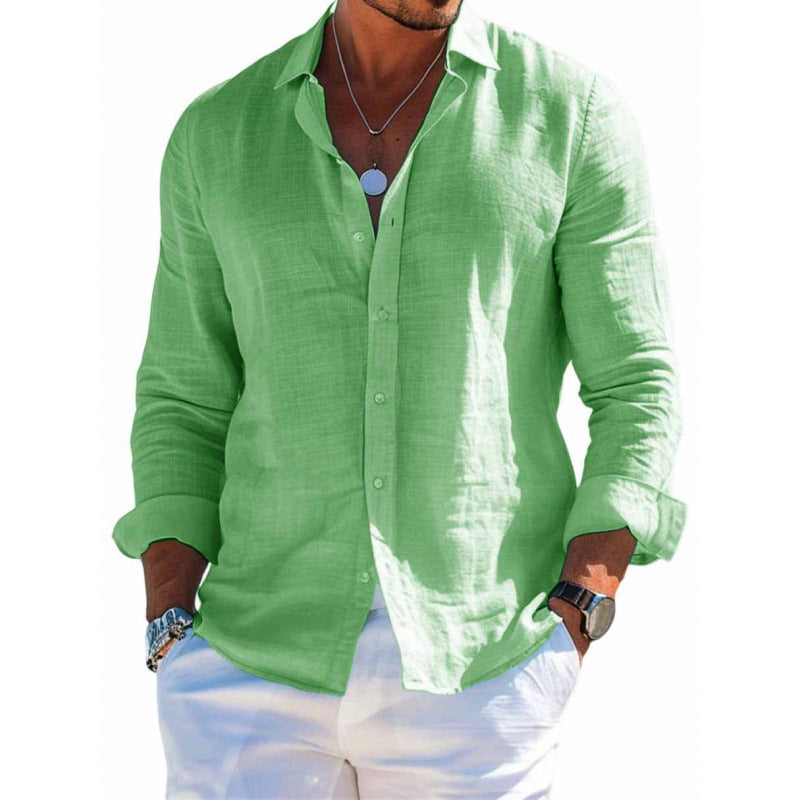 Men's Long Sleeve Shirt Casual Loose Lapel Button Top Solid Color Plus Size Blouse Clothing 4cb45940-b808-4d30-a20a-36511f47db89
