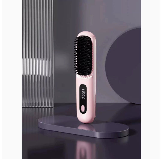 2 In 1 Straight Hair Comb Wireless Hair Straightener Brush Hair Fast Heating Portable Hot Curler USB Charging - NOMAN STORE LLC