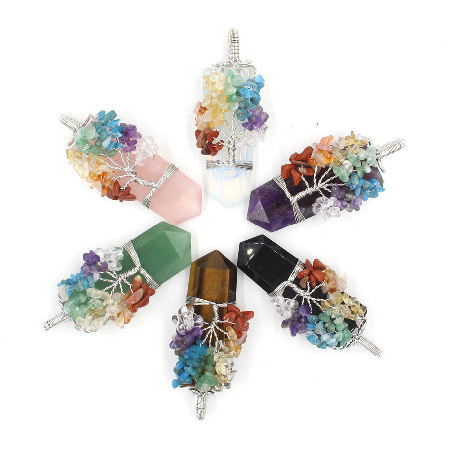 Crystal Column Tree Of Life Winding Pendant Necklace - NOMAN STORE LLC