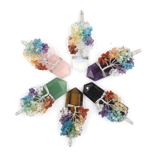 Crystal Column Tree Of Life Winding Pendant Necklace - NOMAN STORE LLC