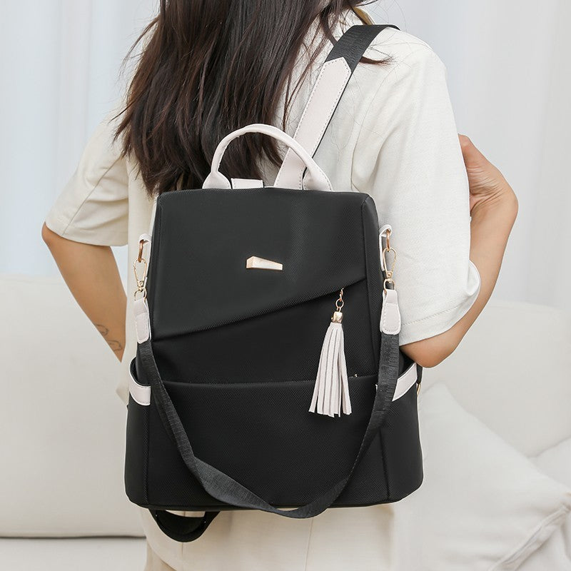 Oxford Cloth Stitching Women'S Backpack Anti-Theft Back Zipper Girls Schoolbag Casual Travel Double Shoulder Backpack 4f466513-18af-4235-aa96-9c74c76f61e9