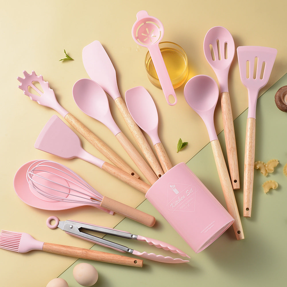 Silicone Kitchenware With Wooden Handle - NOMAN STORE LLC