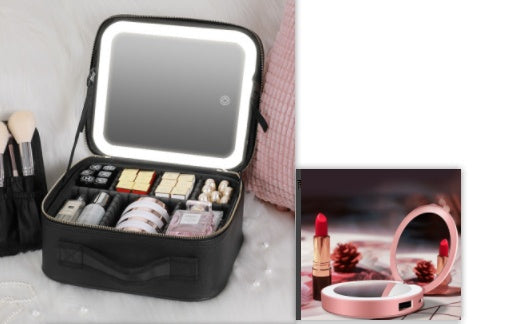 Smart LED Cosmetic Case With Mirror Cosmetic Bag Large Capacity Fashion Portable Storage Bag Travel Makeup Bags - NOMAN STORE LLC