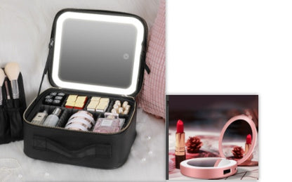 Smart LED Cosmetic Case With Mirror Cosmetic Bag Large Capacity Fashion Portable Storage Bag Travel Makeup Bags - NOMAN STORE LLC