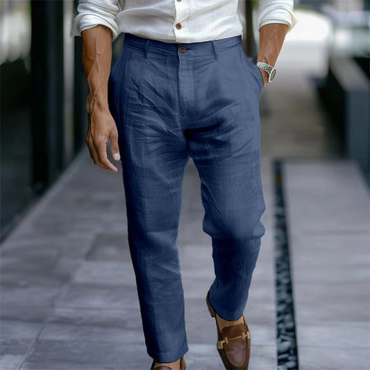 Men's Linen Trousers Solid Color Breathable Casual Pants Outdoor Clothing - NOMAN STORE LLC