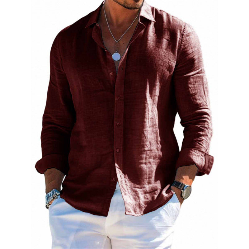 Men's Long Sleeve Shirt Casual Loose Lapel Button Top Solid Color Plus Size Blouse Clothing 57823c15-0cad-4437-be0b-7d7becd3721d