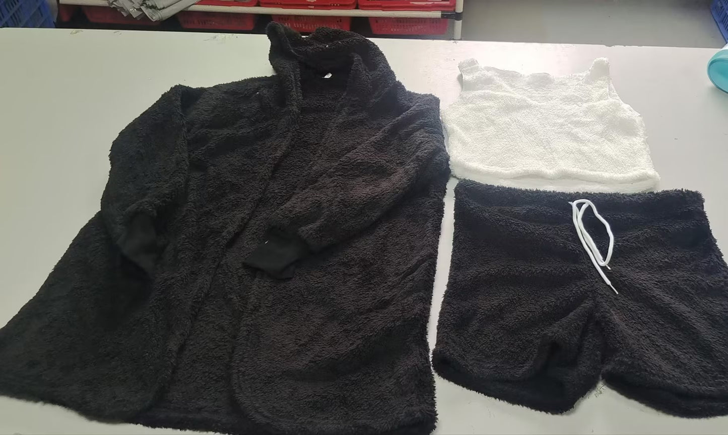 3pcs Womens Clothing Long Sleeve Crop Tank Top And Drawstring Shorts Pajama Set - NOMAN STORE LLC