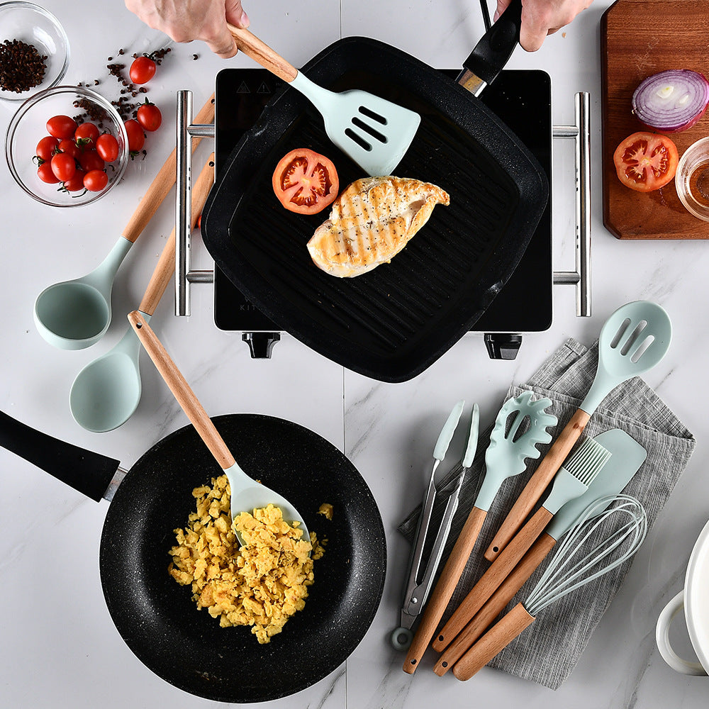 Silicone Kitchenware With Wooden Handle - NOMAN STORE LLC