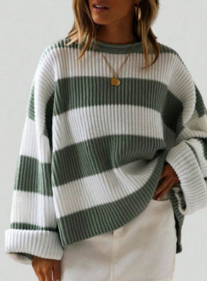 Loose Striped Sweater Fashion Casual Long Batwing Sleeve Round Neck Pullover Knit Tops Women Clothing 58ea37df-3230-445d-92f9-fa68802eacdb