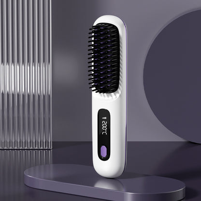 2 In 1 Straight Hair Comb Wireless Hair Straightener Brush Hair Fast Heating Portable Hot Curler USB Charging - NOMAN STORE LLC