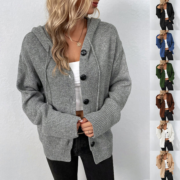 Ins Single-breasted Hooded Sweater Women's Solid Color Cardigan Coat Clothing 5dac0f67-7d68-438a-8345-1ef63f0487ea