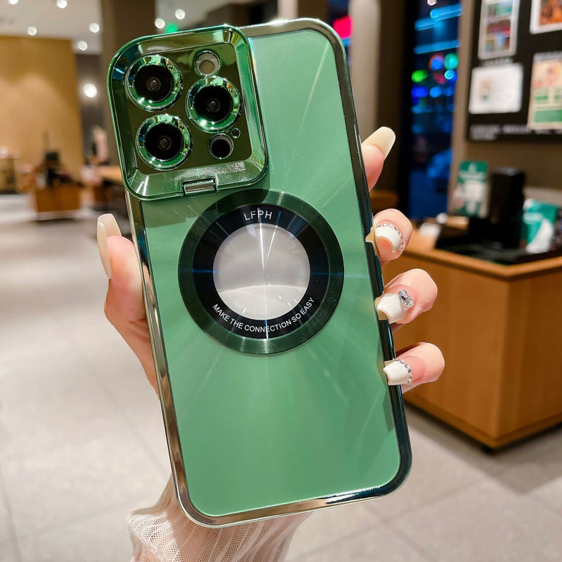 Electroplated Phone Case Luxury Plating CD Pattern Magsafe Bracket Case For 12 13 14 Pro Max Invisible Camera Stand Holder Lens Holder Magnetic Suction 5fff252e-c86b-4734-ad42-070663ccff31