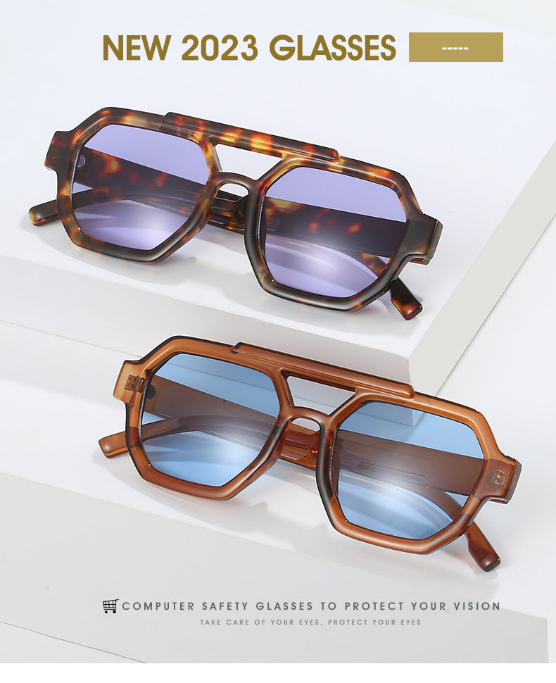 Polygon Double Beam Sunglasses Pilot Sunshade Sunglasses 60e4bea4-2a69-4e56-8d15-c5ae346eb0f8