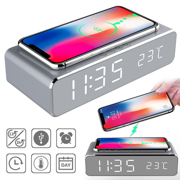 LED Electric Alarm Clock With Wireless Charger Desktop Digital Despertador Thermometer Clock HD Mirror Clock Watch Table Decor 61bfe7ca-25bb-48cd-a103-9beeb501117d