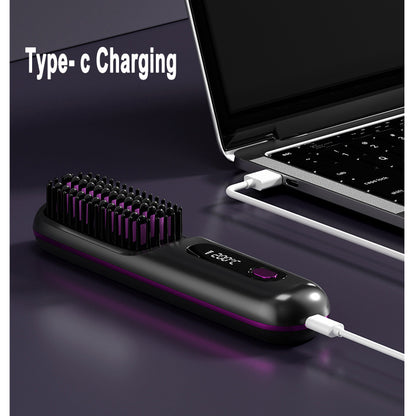 2 In 1 Straight Hair Comb Wireless Hair Straightener Brush Hair Fast Heating Portable Hot Curler USB Charging - NOMAN STORE LLC