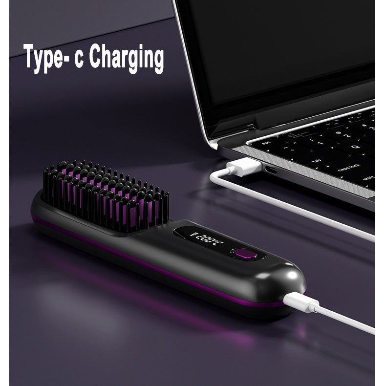2 In 1 Straight Hair Comb Wireless Hair Straightener Brush Hair Fast Heating Portable Hot Curler USB Charging 6217976b-5604-473b-8e39-2376284543b7