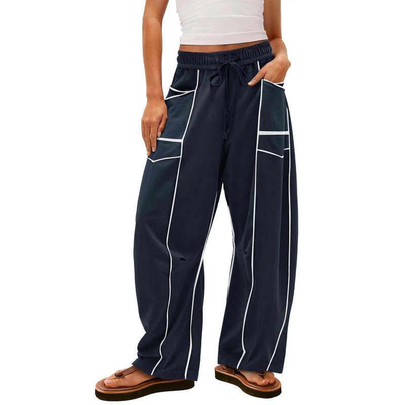Y2K Black Striped Wide-leg Pants With Pockets Fashion Loose Drawstring Trousers Sports Sweatpants Women's Clothing 62b10c14-ca1f-4c62-92f0-bb717af401d1