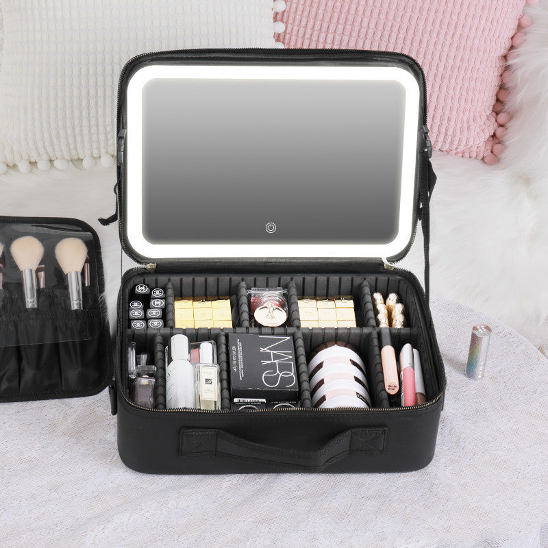Smart LED Cosmetic Case With Mirror Cosmetic Bag Large Capacity Fashion Portable Storage Bag Travel Makeup Bags - NOMAN STORE LLC