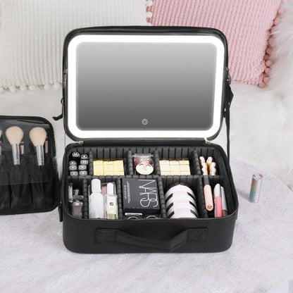 Smart LED Cosmetic Case With Mirror Cosmetic Bag Large Capacity Fashion Portable Storage Bag Travel Makeup Bags - NOMAN STORE LLC