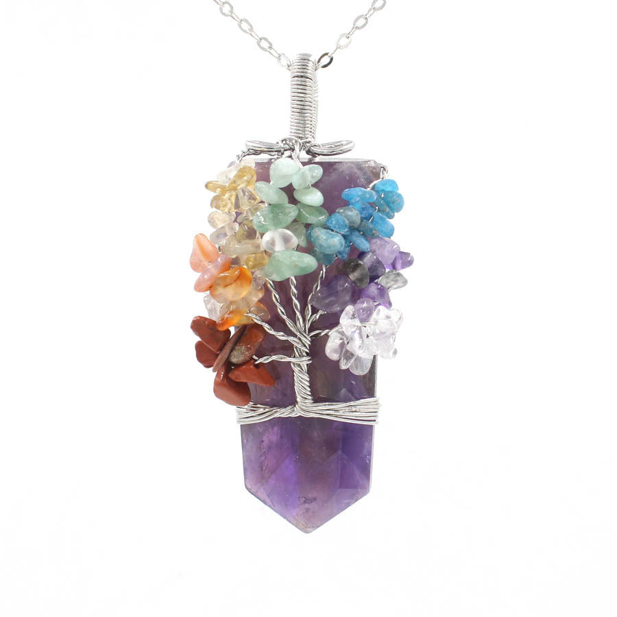 Crystal Column Tree Of Life Winding Pendant Necklace - NOMAN STORE LLC