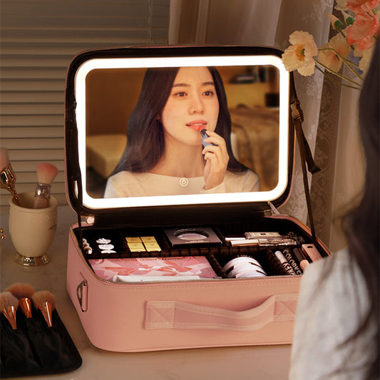 Smart LED Cosmetic Case With Mirror Cosmetic Bag Large Capacity Fashion Portable Storage Bag Travel Makeup Bags - NOMAN STORE LLC