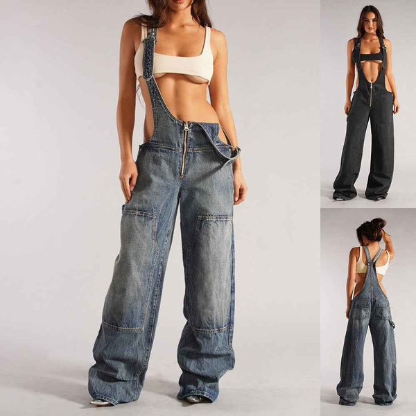 Y2K Zipper Denim Overalls With Pockets Fashion Loose Suspender Jumpsuit Streetwear Jeans Pants Womens Clothing 6ceee7bc-7ec4-4078-a75d-c333da798d61