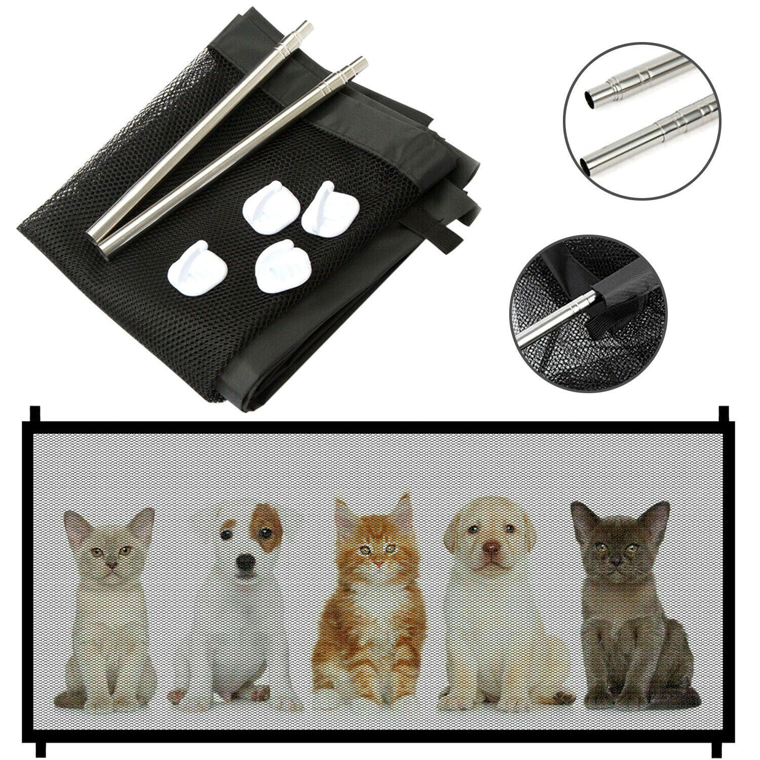 Pets Dog Cat Baby Safety Gate Mesh Fence Magic Portable Guard Net Stairs Doors - NOMAN STORE LLC