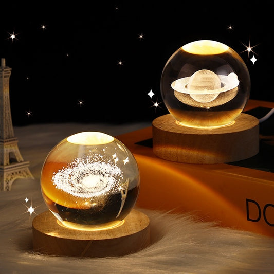 Luminous Starry Sky And Planets Moon Moon Crystal Ball Small Night Lamp Projection Ambience Light Creative Gift New Strange Gift - NOMAN STORE LLC