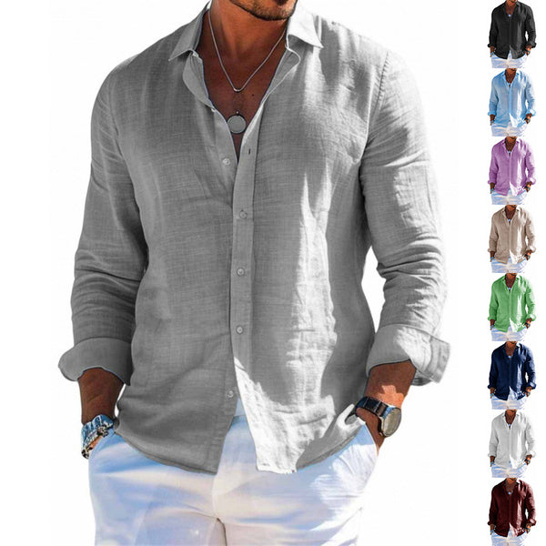 Men's Long Sleeve Shirt Casual Loose Lapel Button Top Solid Color Plus Size Blouse Clothing 705a43f7-ffcc-4d8d-8742-3b28b2aba96e