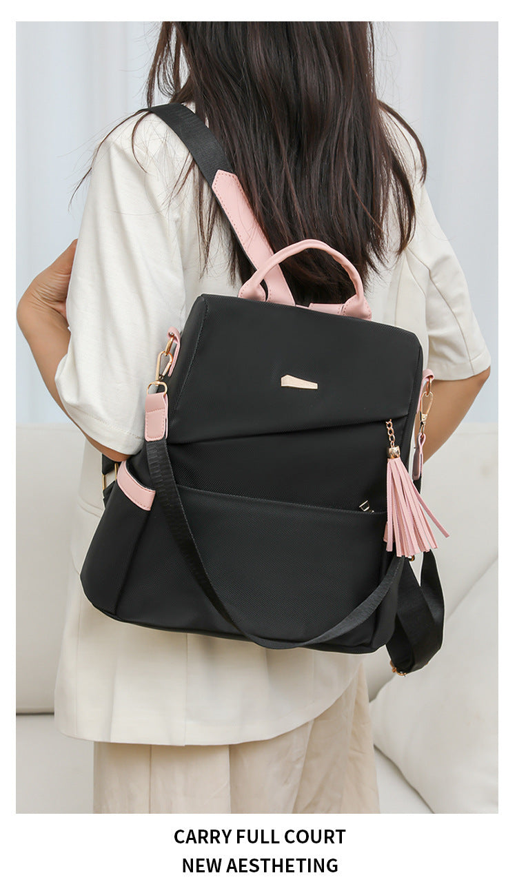 Oxford Cloth Stitching Women'S Backpack Anti-Theft Back Zipper Girls Schoolbag Casual Travel Double Shoulder Backpack 705caa5e-066c-44dc-a86b-31543242d501