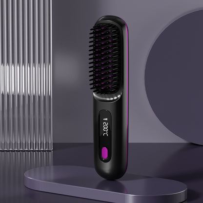 2 In 1 Straight Hair Comb Wireless Hair Straightener Brush Hair Fast Heating Portable Hot Curler USB Charging - NOMAN STORE LLC