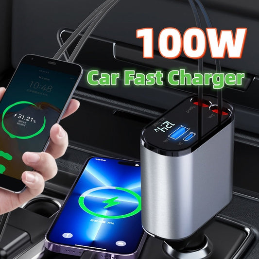 Metal Car Charger 100W Super Fast Charging Car Cigarette Lighter USB And TYPE-C Adapter - NOMAN STORE LLC