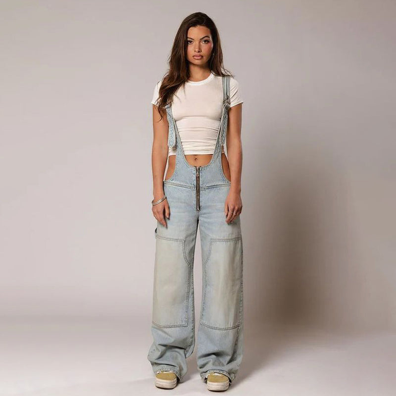 Y2K Zipper Denim Overalls With Pockets Fashion Loose Suspender Jumpsuit Streetwear Jeans Pants Womens Clothing 7514502e-0a1d-4b1a-8bba-c1987d9af41f