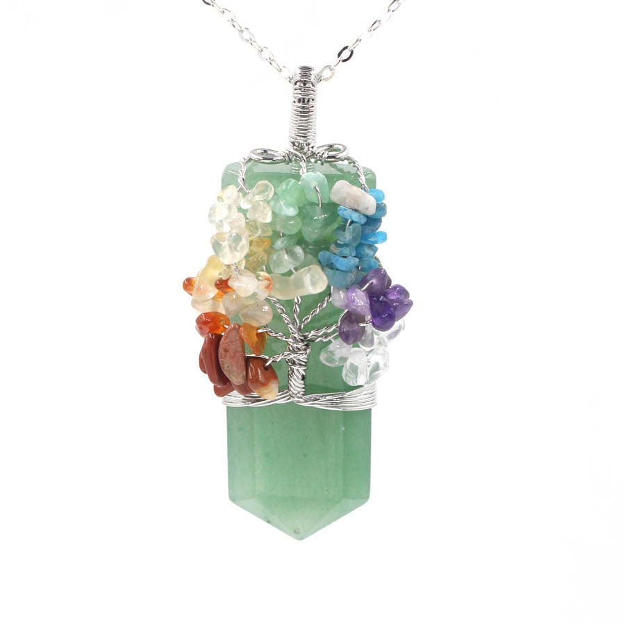 Crystal Column Tree Of Life Winding Pendant Necklace - NOMAN STORE LLC