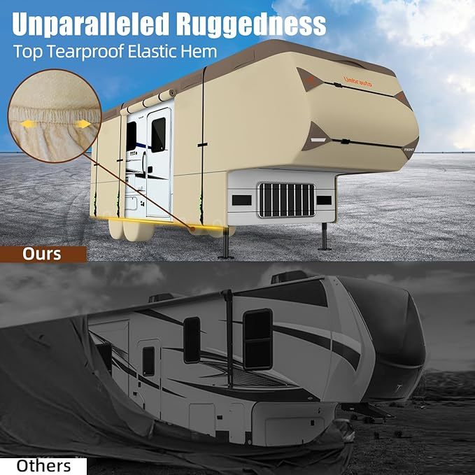 5th Wheel RV Cover Waterproof Camper Cover With 4 Trailer Tire Covers, Tongue Jack Cover, Gutter Cover And Extra Windproof Ropes, 7 Layers Top 3 Layers Side 7ec8d014-2ff9-4bdc-b88d-164f3ab9d84a
