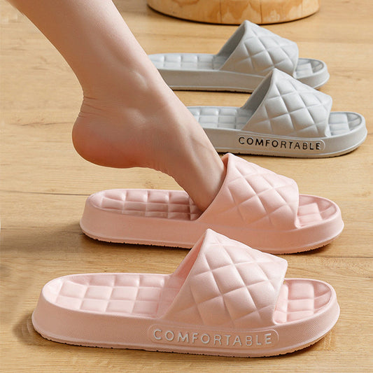 Men's Home Slippers With Plaid Design Soft-soled Silent Indoor Floor Bathing Slippers Women House Shoes Summer - NOMAN STORE LLC
