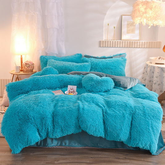 Luxury Thick Fleece Duvet Cover Queen King Winter Warm Bed Quilt Cover Pillowcase Fluffy Plush Shaggy Bedclothes Bedding Set Winter Body Keep Warm - NOMAN STORE LLC