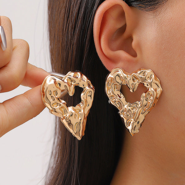 New Pleated Lava Hollow Heart-shaped Earrings Personality Exaggerated Love Earrings For Women Valentine's Day Jewelry 8df11a98-39d2-4b75-ac5e-ddf9cf181a9e