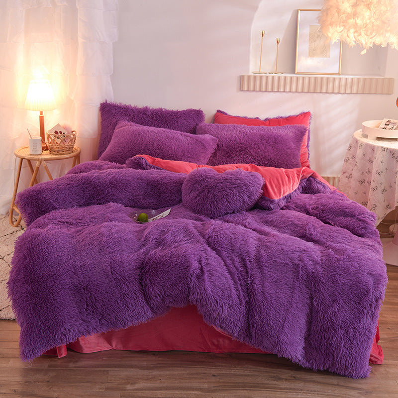 Luxury Thick Fleece Duvet Cover Queen King Winter Warm Bed Quilt Cover Pillowcase Fluffy Plush Shaggy Bedclothes Bedding Set Winter Body Keep Warm - NOMAN STORE LLC