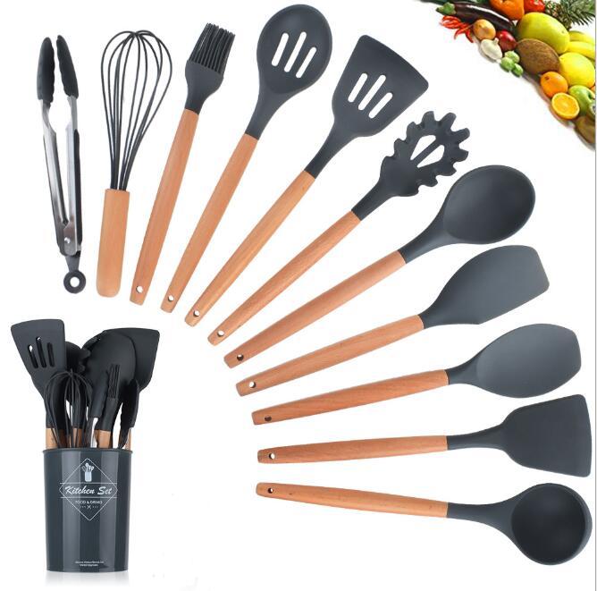 Silicone Kitchenware With Wooden Handle - NOMAN STORE LLC