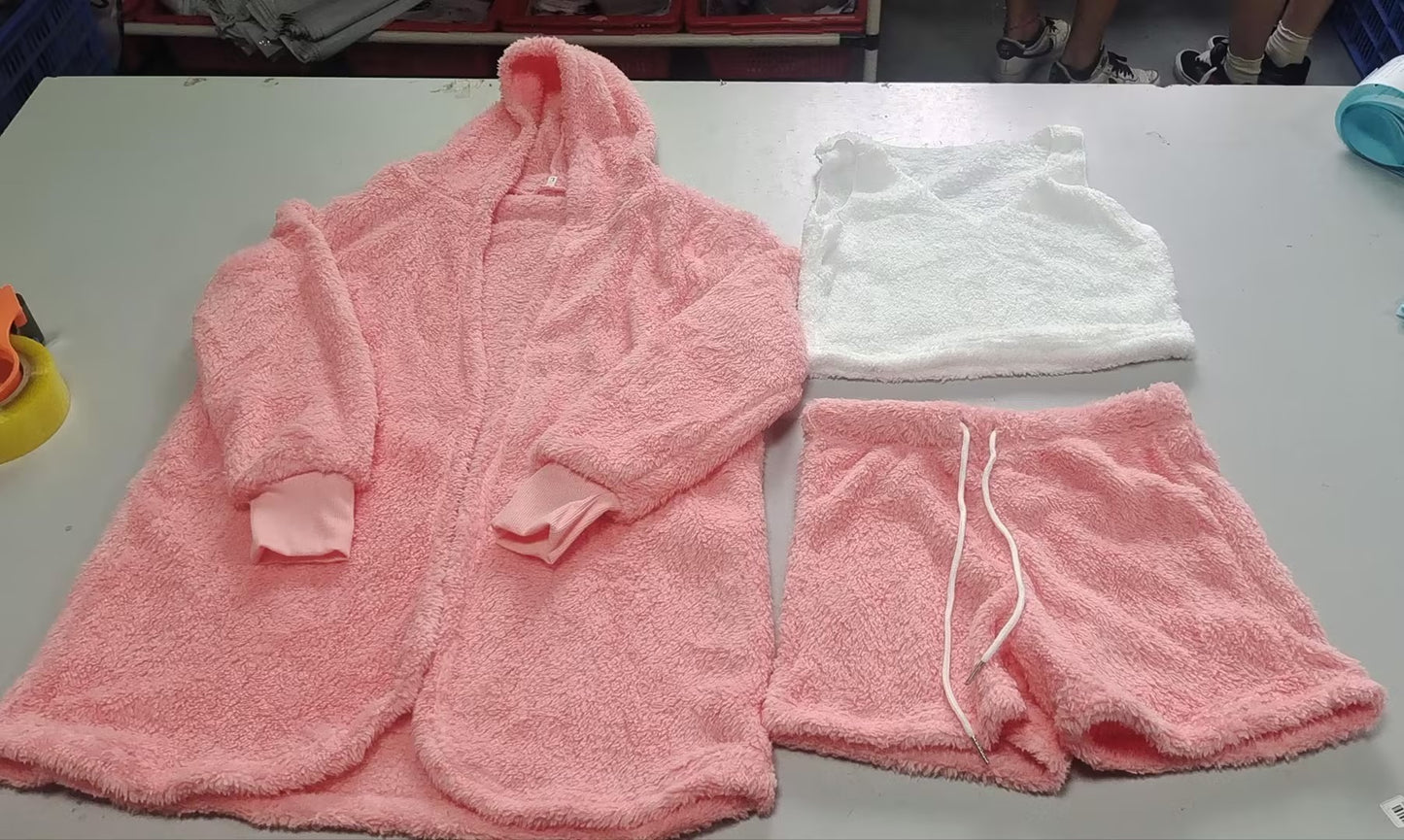 3pcs Womens Clothing Long Sleeve Crop Tank Top And Drawstring Shorts Pajama Set - NOMAN STORE LLC